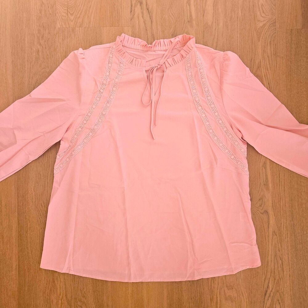 Pink Pullover Blouse Dress Shirt Womens XL with Lace Accents New